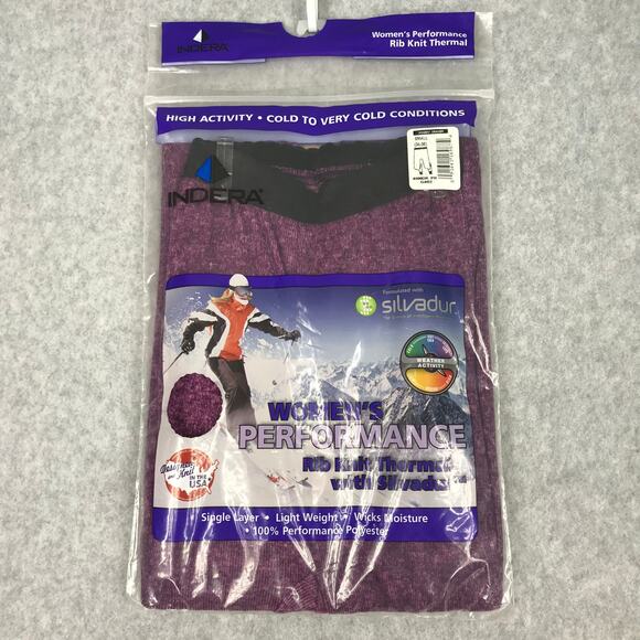 Indera Thermal Leggings Pant Small Ribbed Knit Silvadur Base Layers Wicking Soft - Picture 2 of 9
